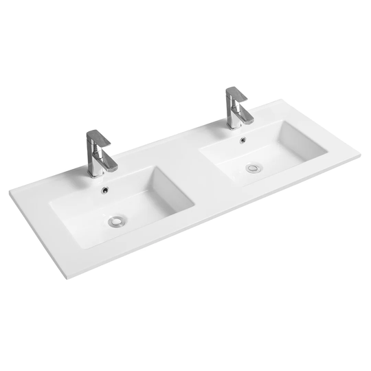 Thin-Edge Ceramic 121Cm Double Inset Basin With Rectangular Bowl