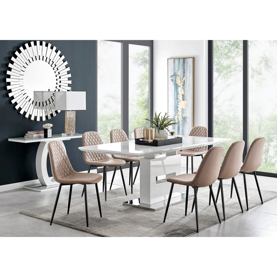 Chowchilla Large Extending Dining Table And 8 Cappuccino Black Leg Chairs