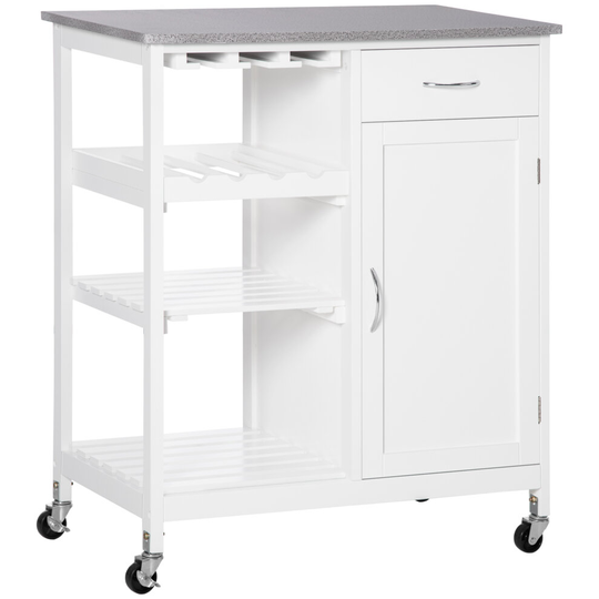 HOMCOM Kitchen Trolley Utility Cart W/ Wheel Wine Rack Open Shelf