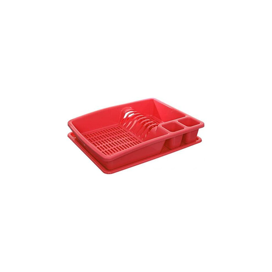 (Red) Plastic Dish Drainer Utensil Holder Dish Rack