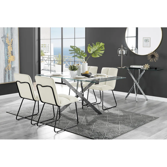 Leonardo Glass And Chrome Dining Table & 4 Cream Menen Chairs