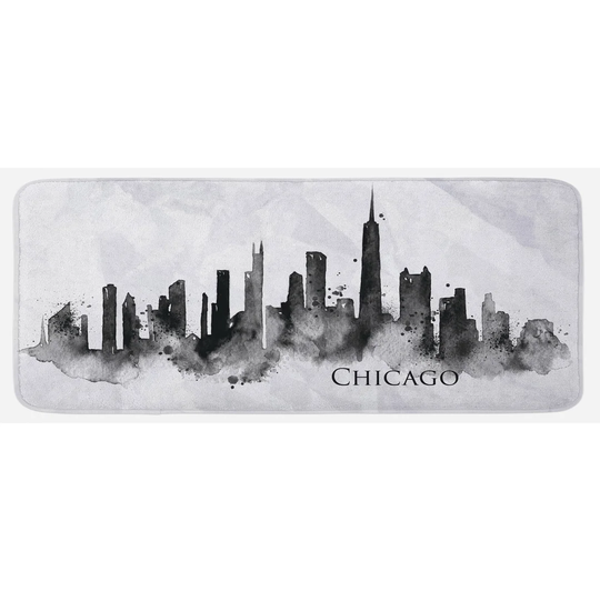 Cahya Chicago Skyline Grunge Landscape Kitchen Mat