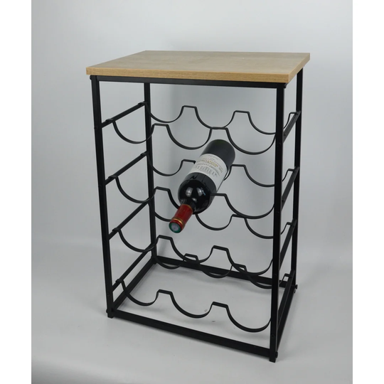 12 Bottle Floor Wine Bottle Rack in Oak/Black