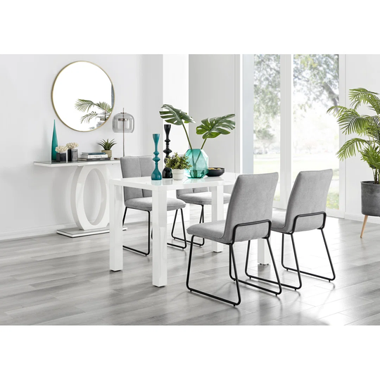Pivero White High Gloss Dining Table & 4 Light Grey Halle Chairs