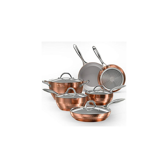 cOOKSMARK 10-Piece Diamond Nonstick ceramic Induction cookware Set Scratch-Resistant Pots and Pans Set with Lids, Dishwasher Safe Oven Safe, copper