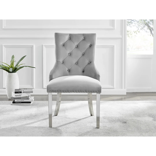 Novara Black Leg 120Cm Round Glass Dining Table & 6 Grey Belgravia Chairs