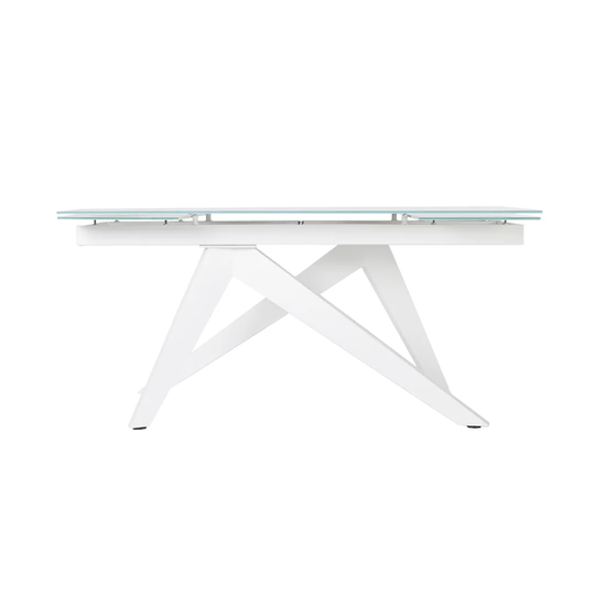 Extendable Dining Table. Surface: Ultraclear 10Mm Tempered Glass Painted In White. Frame And Leg: Aluminium Sanding Powder Coating In White.