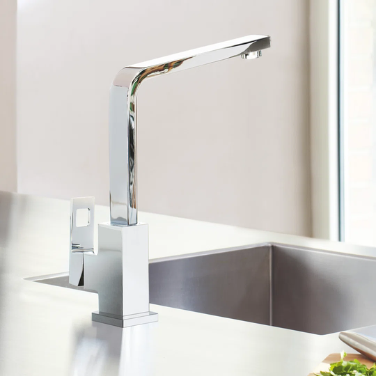 GROHE Eurocube kitchen tap, 90° swivel range, high spout, GROHE StarLight, GROHE SilkMove 31255000