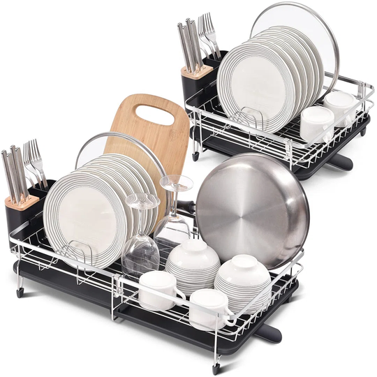 Expandable Dish Drainer Rack,Adjustable 304 Stainless Steel Dish Rack,Foldable Dish Drying Rack With Removable Cutlery Holder Swivel Drainage Spout,An
