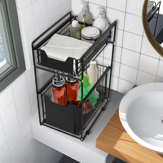 2 Drawers Shelf Shelving Under Sink Unit Storage Rack