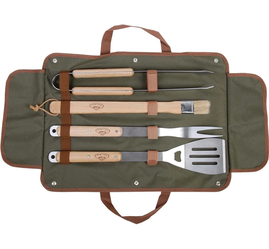 4 Piece Canvas Case with Barbecue Utensils Set
