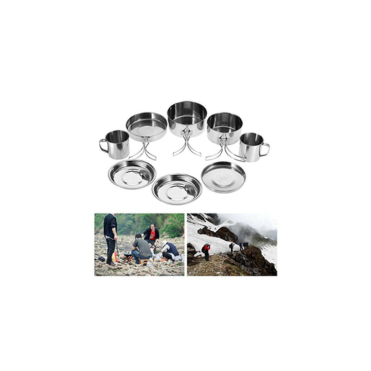 LIKE-NEW Solomi Camping Plate Set Cookware - Camping Pot, Stainless Steel Portable Cookware Set with Pan Pot Plate Cup for Camping Picnic 8Pcs/Set