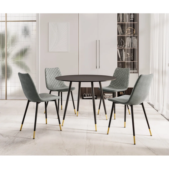 Finley Small Round Dining Table (TAB101) In Black Finish With 4 Chairs (CHA201-SGY)