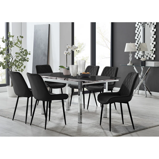 Cosmo Dining Table And 4 Navy Pesaro Silver Leg Chairs