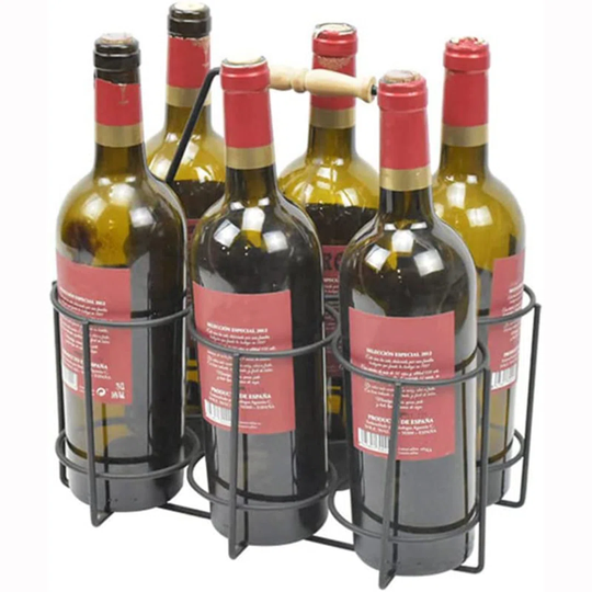 Countertop Wine Rack 6 Wine Bottle Holder Caddy With Handle For Beverage Wine Beer Bottle Storage Rack Black Modern Wine Holders Stands For Counter Me