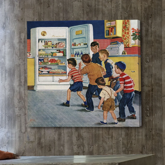 Refrigerator Raid by Amos Sewell - Wrapped Canvas Painting Print
