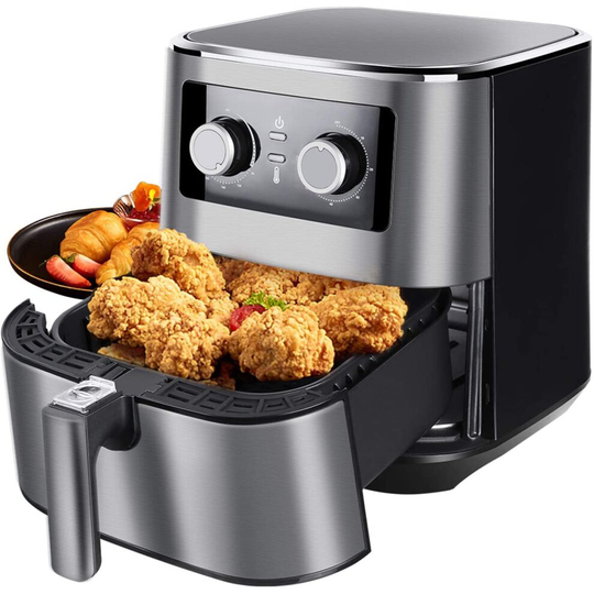 5.5L Air Fryer 1700W with Rapid Air Technology for Healthy Oil Free & Low Fat Cooking Baking and Grilling Stainless steel Chromed