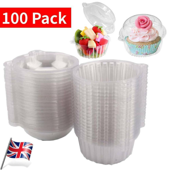 (100PCS) 50/100 Plastic Cupcake Muffin Single Cup Cake Holders Boxes Pods Domes Cases Set