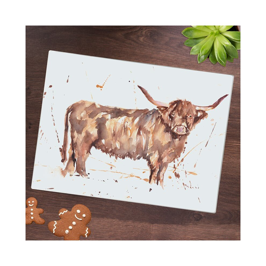 Country Life 40cm Cutting Chopping Board Horned Cow Tempered Glass Worktop Saver