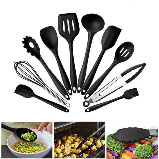 10PC Silicone Kitchen Utensils Cookware Set Nonstick Spoon Tools
