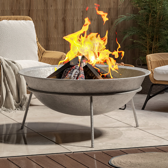 (100cm with Iron Stand) Cast Iron Fire Pit Burner Bowl Garden Heater Camping Rust Bonfire