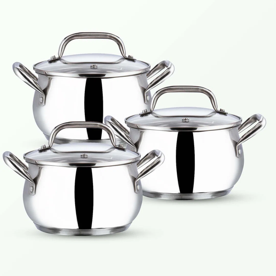 Belfry Kitchen Induction Deep Stock Pots Casseroles With Glass Lid -24Cm (Set Of 3)
