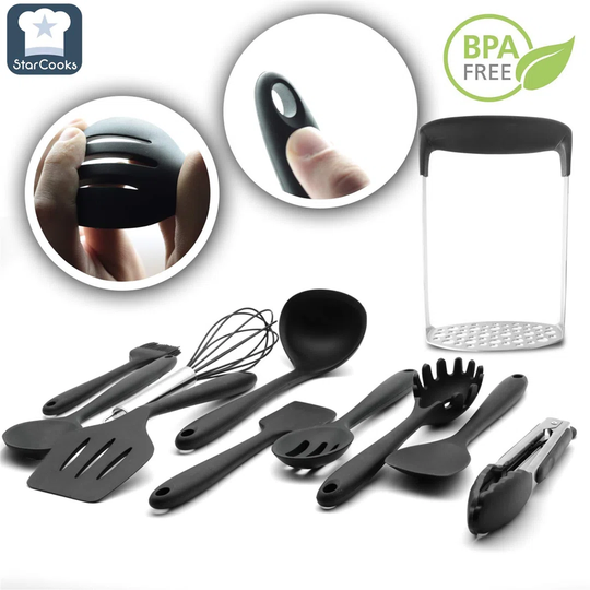 Silicone Kitchen Utensils: Heat-Resistant, Non-Stick, Easy To Clean, Cooking Utensils: Spatula, Slotted Spoon, Spoon, Pasta Fork, Tongs, Turner, Whisk