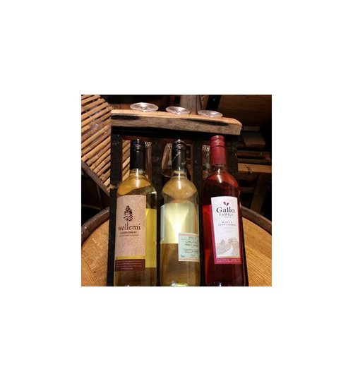 3 Bottle Solid Wood Tabletop Wine Bottle & Glass Rack in Beige