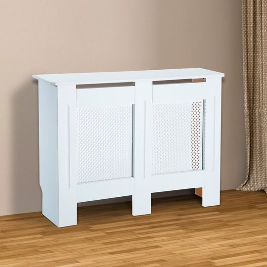 (Medium) Wooden Grill Radiator Cover | White Heater Cabinet