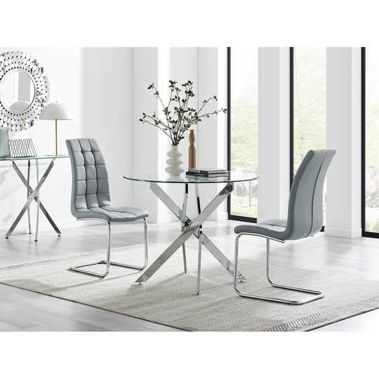 Novara 100Cm Round Dining Table & 2 New Grey Murano Chairs
