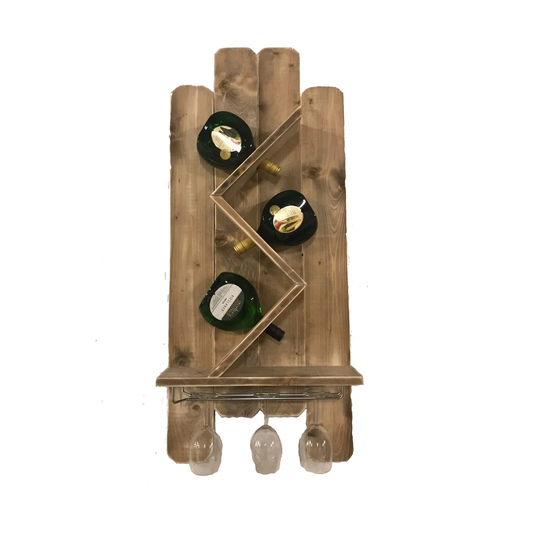 Adrian 3 Bottle Solid Wood Floor Wine Bottle & Glass Rack in Wood