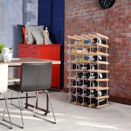 40 Bottle Wine Rack, Free Standing Wine Storage Display Shelf, Natural Solid Wooden Wine Bottle Organizer For Kitchen, Bar And Pantry