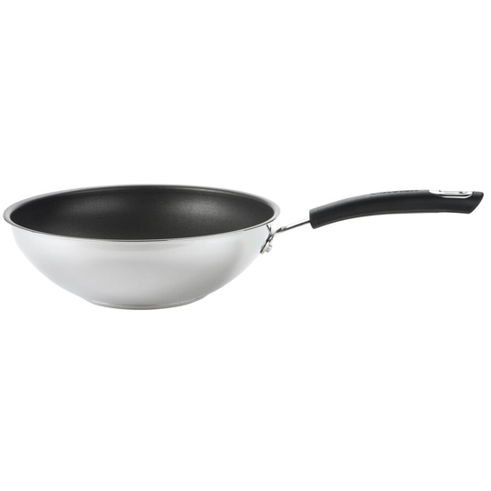 Circulon Total Stainless Steel Stir Fry Wok Pan Comfort Grip Handle Silver, 26cm