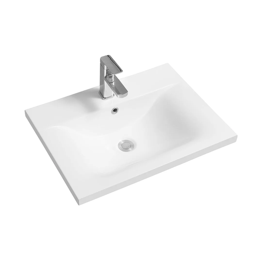 Keltner White Ceramic Rectangular Inset Basin Bathroom Sink with Faucet and Overflow