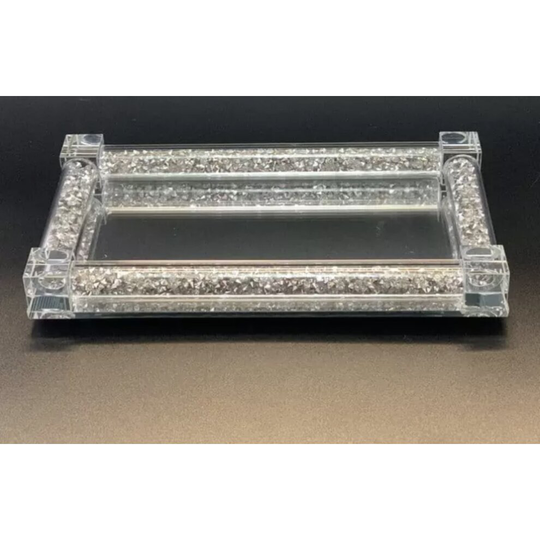 Silver Crushed Crystal Diamond Salt Pepper Tray for Salt and Pepper