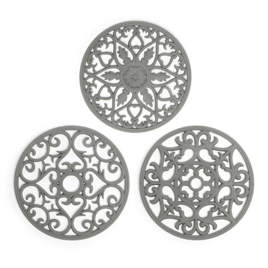 Silicone Trivets Set of 3 Grey Hot Pan Stands for Worktops & Saucepans Pukkr