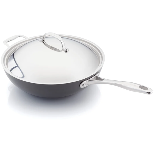 Stellar Hard Anodised, 30cm Non-Stick Wok with Stainless Steel Lid
