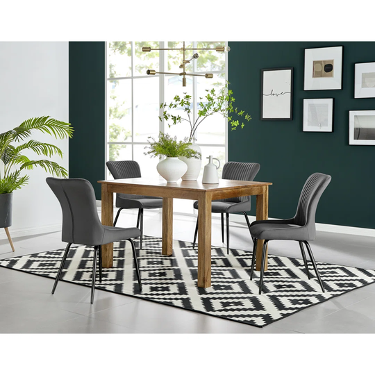 Anders Honey Solid Wood Dining Table & 4 Dark Grey Nora Black Leg Chairs