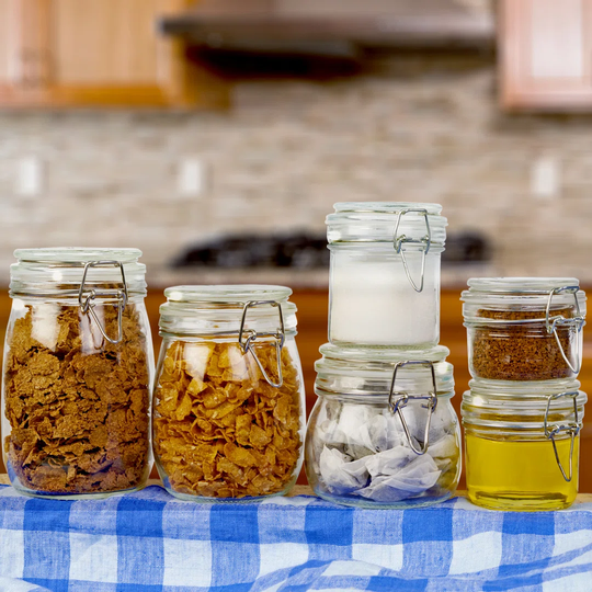 6 Piece Clip Top Lids Airtight Glass Kitchen Canisters & Storage Jars Set