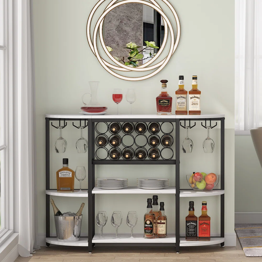 Annawan 18 Bottle Floor Wine Bottle & Glass Rack in White/Black