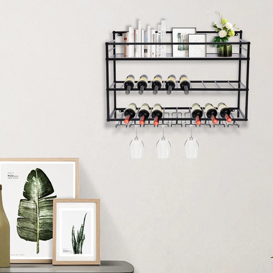 Wall Mounted Wine Bottle & Glass Rack