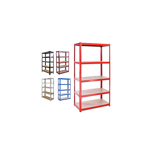 Heavy Duty Metal Garage Shelving Racking Unit Storage Rack Boltless Shelf Freestand 5 Tier Shelving 180cm x 90cm x 40cm (Red)