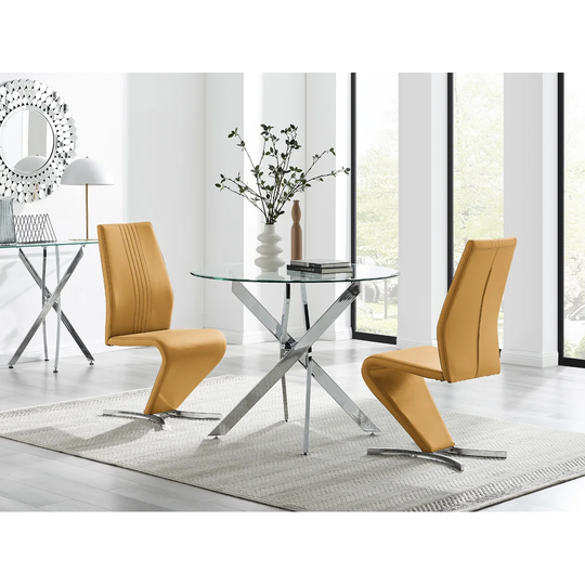Novara 100Cm Round Dining Table & 2 Mustard Willow Chairs