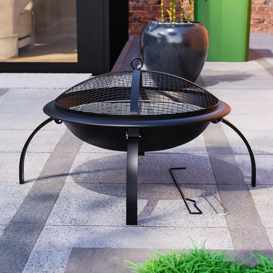 Bulle 42Cm H x 64Cm W Steel Wood Burning Outdoor Fire Pit with Lid