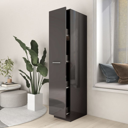 vidaXL Apothecary Cabinet High Gloss Grey Chipboard Storage Home Organiser Set