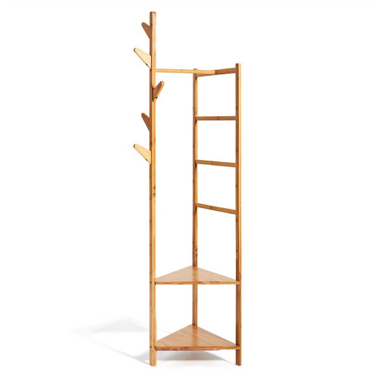 Coat Stand Upgrade Version 4 In 1 Bamboo Coat Stand Versatile Corner Coat Tree Storage Shelf With 2 Storage Rack And 1 Hanging Rail And 1 Trousers Rac