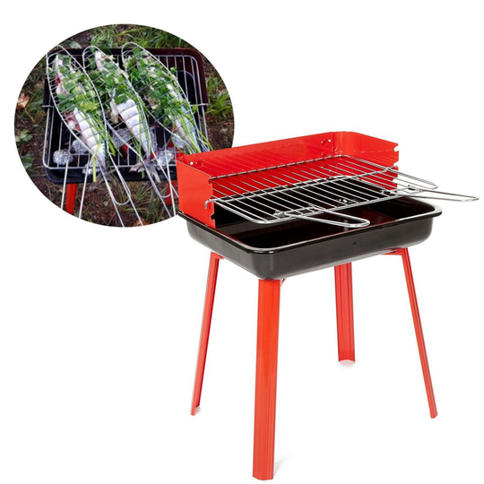 GEEZY Charcoal BBQ Barbeque Grill Red Camp Picnic Outdoor Light Weight Garden BBQ