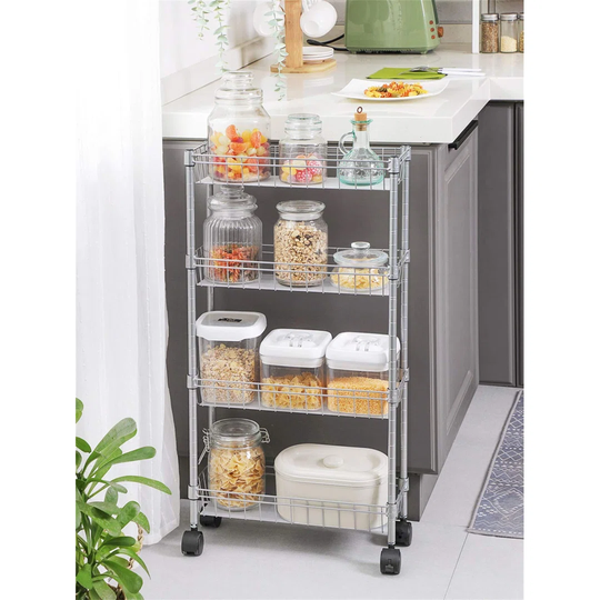 Webrook 40 Cm Steel Kitchen Trolley with Locking Wheels