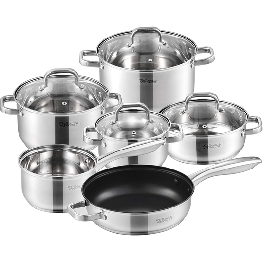 Velaze Eloria 10 Piece Stainless Steel Non Stick Cookware Set
