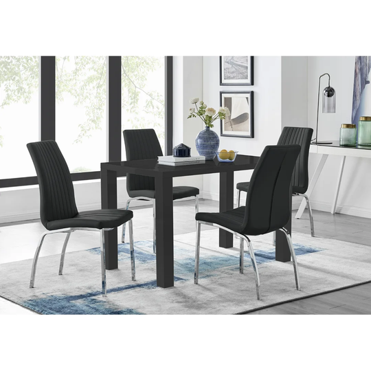 Pivero 4 Black Dining Table And 4 Black Isco Chairs